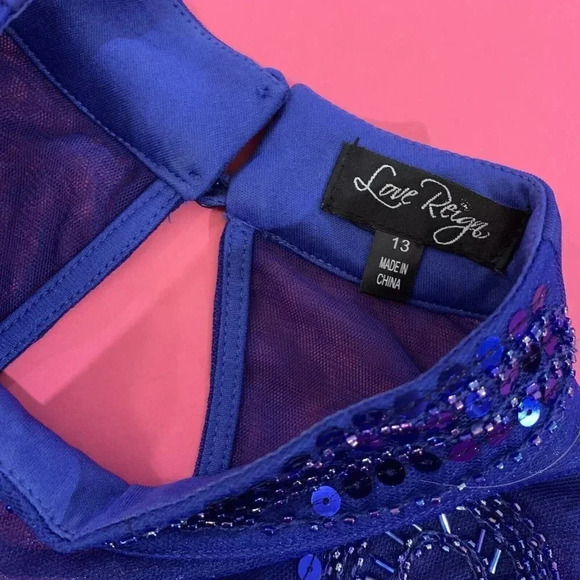 Prom Blue Beaded Crop Top with Keyhole Cutout in Back By Love Reign - Picture 5 of 9